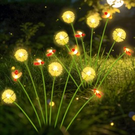 2 Pack Solar Garden Lights Outdoor,16 LED Solar Dandelion Bee Lights, 2 Modes Swaying Firefly Light Solar Powered Pathway Lights Waterproof for Yard Patio Lawn Pathway Outdoor Garden Decor(Warm White)