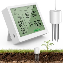 7 in 1 Soil Meter, Digital Soil Test Kit of PH/Sunlight/Fertility/Soil & Air Temp, Humidity Meter for Indoor & Outdoor Plant, Growing Environment Tester with Large LCD Display for Farm, Garden & Lawn