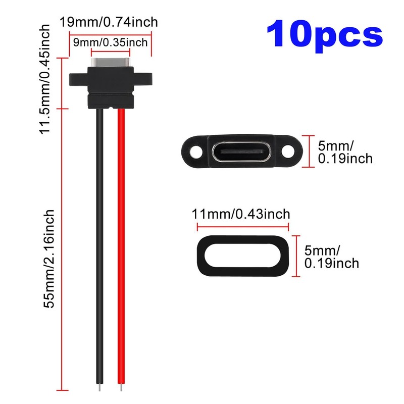 RUNCCI-YUN USB C Female 5V 3A 2-Pin 2-Wire USB C