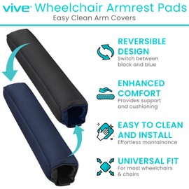 Vive Wheelchair Armrest Pads (2 PCS) - 2-in-1 Reversible Colors - Soft Cushion Arm Rest Accessories for Office Desk Transport Electric Wheel Chairs - Pressure Relief, Non-Slip - Easy-Clean Design