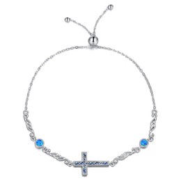 ZPMMPZ Cross Bracelet 925 Sterling Silver Opal Cross Bracelet Opal Jewelry Gifts for Women