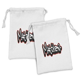 Ambesonne Matthew Fabric Pouch Set of 2, Font Design Inspired by Hip-hop Culture and Street Art Name for Men, Small Drawstring Bag for Toiletries Masks and Favors, 9" x 6", Vermilion White