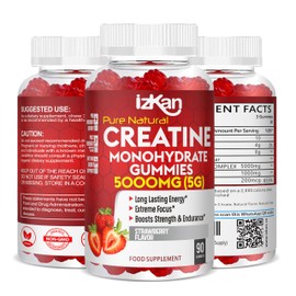 Creatine Gummies 5000mg (5G) for Men & Women - 90 Chewable Creatine Monohydrate Gummies Strawberry Flavoured | Pre Workout Gym Supplement| Muscle Boost| 3 Per Day - Vegan & Halal (1X)