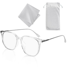 Blue Light Filter Glasses, Blue Light Glasses with Drawstring Bag and Cleaning Cloth, TR90 Frame, Blue Light Glasses, Transparent Glasses for Against Eye Fatigue, Protection Against Blue Light Hazards