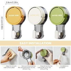 RoxNvm Suction Cup Hooks, Pack of 3 Suction Hooks, Extra Strong, No Drilling, Up to 3.5 kg, Suction Cups with Hooks, Towel Holder, Suction Cup, Reusable Suction Cup Hooks, Suction Cup Hooks, Suction