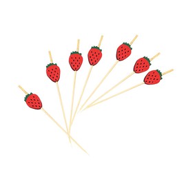 JIHUOO 100 Pcs Fruit Shape Cocktail Picks Skewers Fruit Sticks Food Sandwiche Picks Snack Tooth Picks Wooden Party Toothpicks for Appetizers Drinks Strawberry