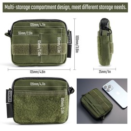 TACTICAL GEEK Storage A3 EDC Pouch Molle Bag Pocket Organiser Additional Bag for Tactical Vest, Backpack, 500D Tac Pouch for EDC Tools Tool with Patch Surface, Green, tactical