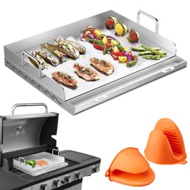 Griddle for Gas Grill- Stainless Steel Griddle, Flat Top Grill with Removable Grease Tray, Stove Top Griddle Pan for Charcoal Grill, Griddle Cooking Plate for Outdoor Grilling (17" x 13" x 2.2")