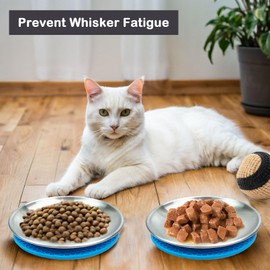 RMNHPTK 6 Inch Whisker Friendly Cat Dishes, Stainless Steel Shallow Plates with Non-Slip Mats Cat Food Plate for Wet Food (2 Dishes, 6")