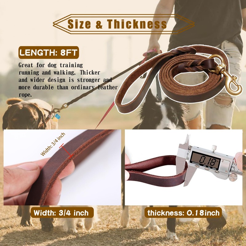 Leather Dog Leash 8ft x 3/4 inch,Strong Heavy Duty Genuine