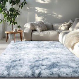 5x7 Fluffy Rugs Grey for Bedroom: Shag Area Rugs for Bedroom- Area Rugs 5x7 Gray Plush Soft for Living Room- Shag Fuzzy Carpets for Nursery ((Tie-Dyed Light Grey, 5x7Feet)