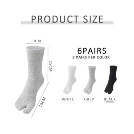 HDGSAFD 6 Pairs Toe Socks, Toe Socks, Flip Flop Socks, Five Toe Socks for Men, Five-Toe Socks for Men, Split Toe Socks, Flip Flop Socks, Black / White / Grey