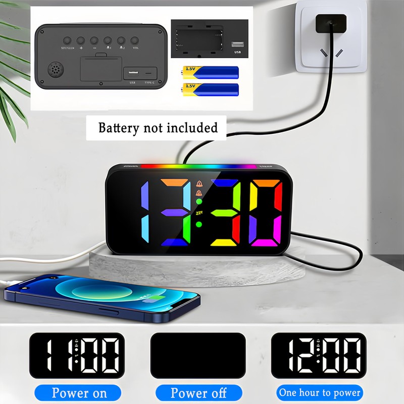 Lancoon Color Digital Clock with Snooze Function RGB Large Display