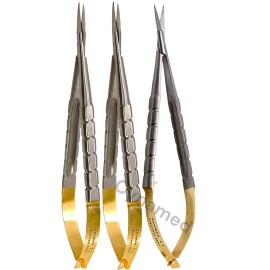 Avon Surgical Set of 3 - Castroviejo Scissors Straight Sharp 6in Gold Handle Eye Surgery Micro
