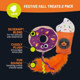 Mad Cat Festive Fall Treat Plush; Cat Interactive Toy for Indoor Cats; with Silvervine (2 Pack)