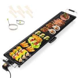 COSTWAY 39.5” Electric Griddle, Extra Large Teppanyaki Grill with 2 Nonstick Surfaces, Adjustable Temperature, Insulated Handles & Drip Tray, Indoor Outdoor BBQ Grill for Party, Camping & RV (39.5'')