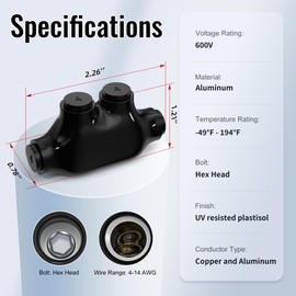 RVBOATPAT 6 Pack Insulated Inline Splice Connector 4-14 AWG Aluminum to Copper Wire Connectors 5/32" Slotted Allen Hex Black Electrical Cable Connectors