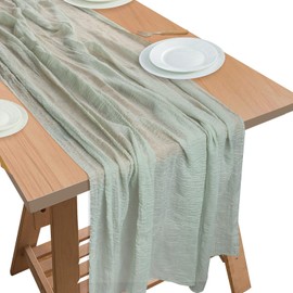 Cheesecloth Table Runner, Sage Green Cheesecloth Table Runner Rustic Gauze Fabric 90x300cm Boho Table Runner Cheesecloth Table Runner for Wedding Bridal Shower Birthday Party Table Decoration (Green)