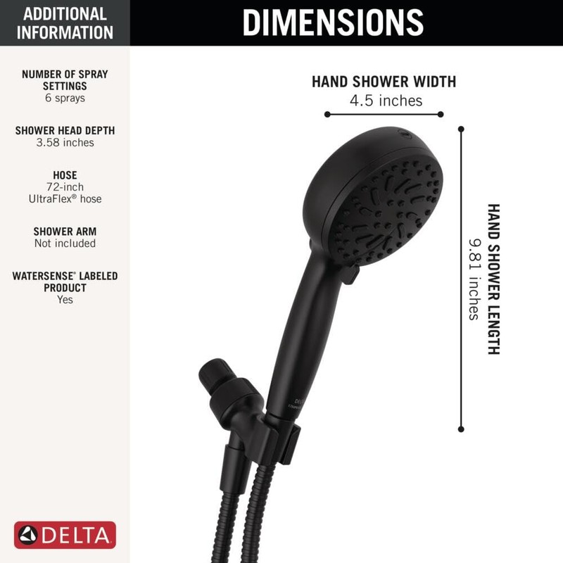 Delta Faucet ProClean Matte Black Shower Head with Handheld, Showerhead