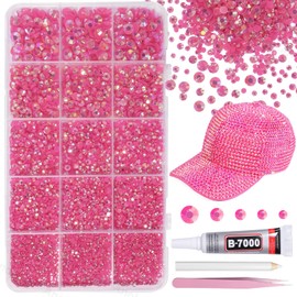 12000Pcs Dark Pink Rhinestones for Bedazzling Kit, 2/3/4/5/6mm Mix Sizes Jelly Bedazzling Resin Gems, Gems Bedazzling for Crafting, Flatback Resin Rhinestones for Craft DIY Face Makeup Crafts Tumblers