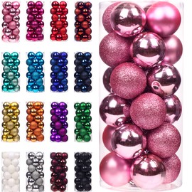 Emopeak 24Pcs Christmas Balls Ornaments for Xmas Christmas Tree - Shatterproof Christmas Tree Decorations Large Hanging Ball for Holiday Wedding Party Decoration (Pink, 1.57"-4CM)