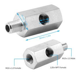 CHEOTIME M10 Oil Pressure Sensor Tee Adapter,Male to Female1/8in to M10x1.0 with 1/8 NPT Side Port Stainless Steel Hose T Fittings Turbo Supply Feed Line Gauge