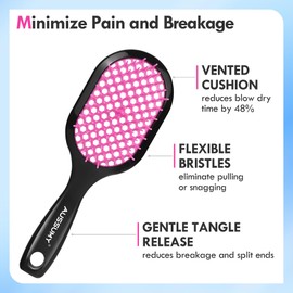 Aussumy Vented Detangling Hair Brush - 2 Pack Detangler Hairbrush for Effortless Tangle Removal - Ultra-Soft Bristles -For Natural Curly Straight Wet Dry Damaged Hair for Women Men Kids - Blue & Pink