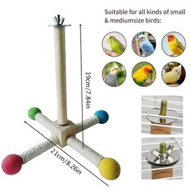 Bird Stand Perch Toy, Wood Interactive Spinning Parakeet Toys, Exercise Wheel Parrot Perch Toys, Enrichment Cockatiel Toy, Bird 360 Degree Rotating Perch, Bird Cage Accessories for Budgies Lovebirds