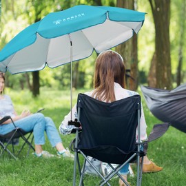 AMMSUN XL Chair Umbrella with Universal Clamp Adjustable 52 inches and 360-degree Swivel UPF 50+, Portable Clamp on Camping or Beach Chair, Stroller, Wheelchair, Golf cart, Bright Blue, Large-sized