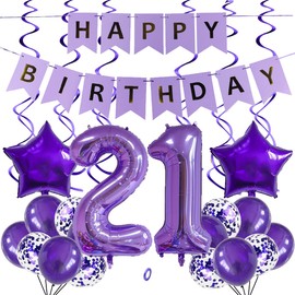 SNOWZAN Balloons 21st 12th Birthday Decoration Purple 32 Inch Giant Numbers Balloons, Latex Foil Balloons Pack of 25