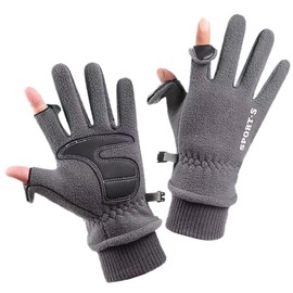 SamHeng Winter Warm Gloves for Women, Anti-Slip Thermal Liner Touch Screen Gloves Windproof Cycling Gloves Fingertip Flip Gloves for Driving Running Skiing Outdoor Sports in Cold Weather (Grey)