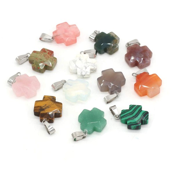 LE SKY 16 Pcs natural stone pendants faceted cross shape