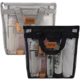 Ayieyill Shower Caddy Portable, Mesh Shower Caddy Tote Bag Quick Dry Hanging Toiletry and Bath Organizer for College Dorm, Gym, Beach, Travel or Camping with Zipper (Grey/Black)