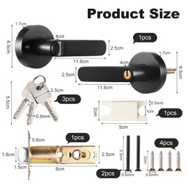 Knpwer Door Knob with Lock, Door Handles Interior Doors, Metal Handle Set with Fixed Door Knob, Long Plate