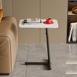 YIJIEFANG C Table Modern End Table,Small Side Table,Bedroom Nightstand, Coffee Table, Marble Tabletop Metal Bracket Suitable for Living Room, Outdoor Balcony 15.75 x 11.42 x 19.69 Inches (Black)