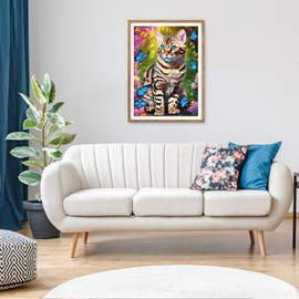 AIRDEA Schwarz Gestreifter Katze Schmetterling Diamant Painting Bilder Kits, 5D Diamond Painting nach Zahlen Erwachsene, Full Diamant Bilder Stickerei Arts Craft Set für Wand Room Home Décor 30x40cm