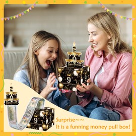 Meiidoshine 9th Birthday Money Box for Cash Gift, Surprise Pull Out Money Gift Box with 100Pcs Transparent Bags - Fun Ways to Give Cash as A 9th Birthday Gift for Girls Boys