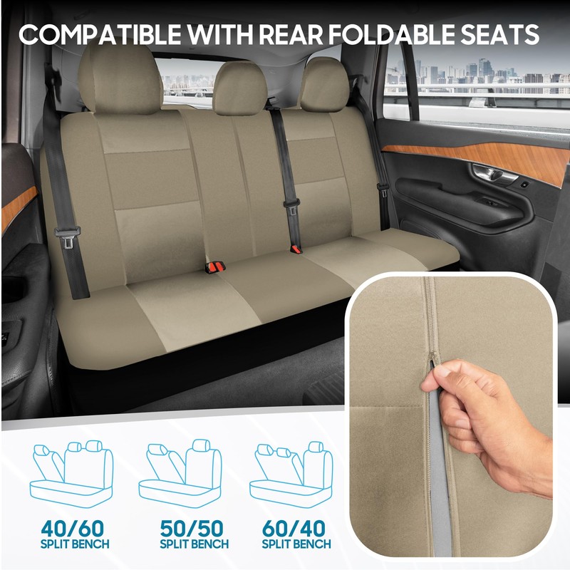 BDK OS-309-AB Tan Trim Black Car Seat Covers Full 9