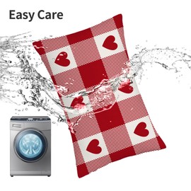 Wsunsal Valentines Day Pillow Covers 12x20 Set of 2 Romantic Red Buffalo Plaid Heart Throw Pillows Wedding Anniversary Outdoor Decorative Lumbar Linen Cushion Covers for Home Bed Couch Sofa