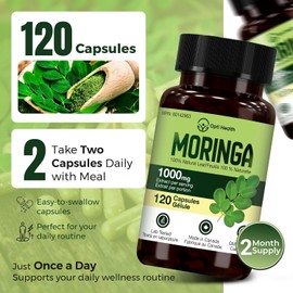 Organic Moringa Leaf Capsules – 1000 mg Daily (2x500 mg) Moringa Capsules – Organic Moringa Powder Superfood – Supports Energy, Detox & Hormone Balance – Vegan, Non-GMO Antioxidant Supplement – 120 Capsules