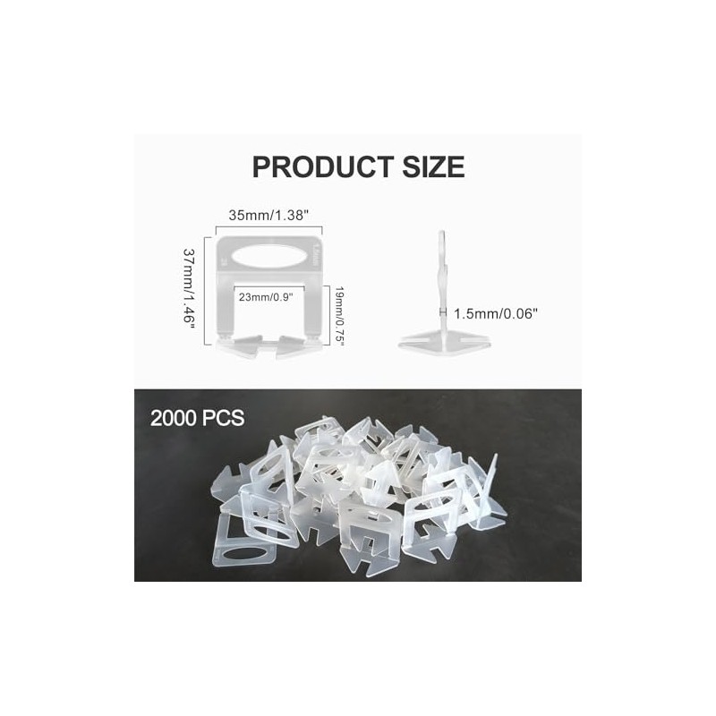 Tile Leveling System 1/16" Spacers Tile Leveler clips 2000pcs DIY