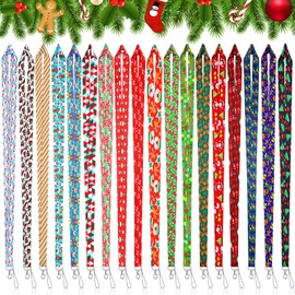 Kingdder 18 Pcs Christmas Holiday Lanyards for ID Badges ID Tag Name Badge Lanyard with Swivel Hook Lobster Claw Christmas Lanyard Winter Keys Lanyard Bulk Neck Office Cruise Lanyard