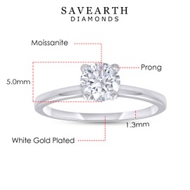 SAVEARTH DIAMONDS Solitaire Style Ring, Lab Created Moissanite Diamond Engagement Ring For Women In 18k Gold Plated Jewelry Gift For Her (0.40 Ctw), Ring Size-8, Metal Brass, Moissanite