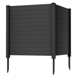 Giantex Outdoor Privacy Screen 2 Panels, 48''W x 48''H Decorative Air Conditioner Fence Trash Can Enclosure with 3 Stakes, Easy Assembly, PVC Vinyl Picket Fences for Garden Patio Lawn, Black