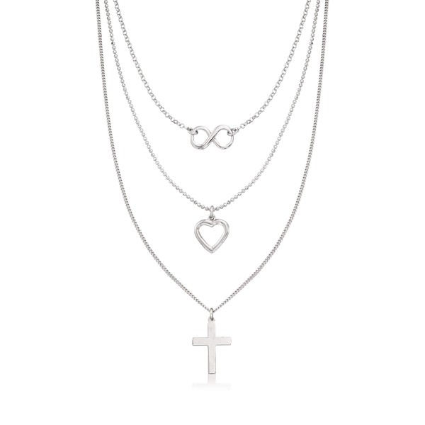 Ross-Simons Italian Sterling Silver Multi-Symbol Layered Necklace. 18 inches