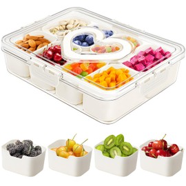 BSTUR Snackle Box Container, Divided Snack Serving Tray with Lid and Handle 8 Compartment Portable Snack Box, Clear Storage Organizer for Fruit Candy Nuts-Perfect for Road Travel Party (1 Pack)