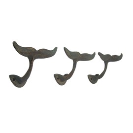 Wowser Green Whale Tail Cast Iron Wall Hook, 4 3/4 Inch (Set of 3), Nautical Home Decor