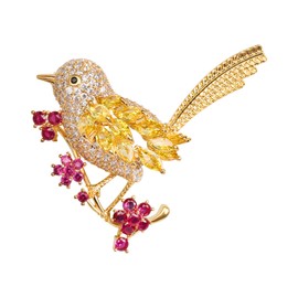 JadeAngel Broche para mujer, diseño de pájaro, gorrión, rosa, flor de ciruela, broche, joyería, Latón, circonita