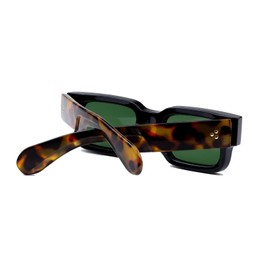 Vintage Rectangle Thick Frame Sunglasses for Women Men High-End Luxury Unique Design Fashion Sun Glasses UV400(Leopard/Green)