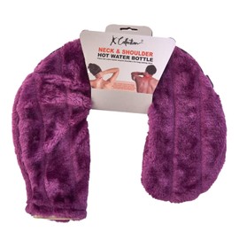 K Collection Neck and Shoulder Hot Water Bottle - Round Hot Water Bottle with Removable Faux Fur Cover - Wrap Around Hot Water Bottles for Body, Neck and Shoulder (Purple)
